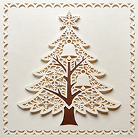 Beige greeting card with laser-engraved Christmas tree.