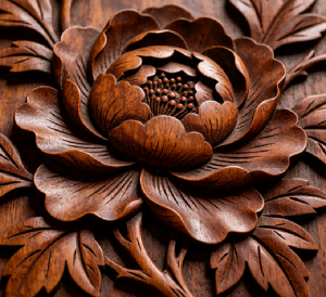 3D laser engraved wooden flower pattern.