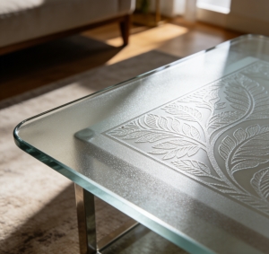 A table of frosted etching.
