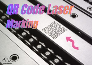 A high-speed QR code laser marking process on a metal component integrated into an automated conveyor belt system by MimoWork Laser.