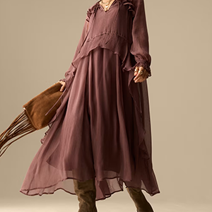 큐프로 러플 타이넥 맥시 웨이스트 드레스