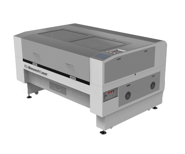 Flatbed laser cutter 100 processing material.