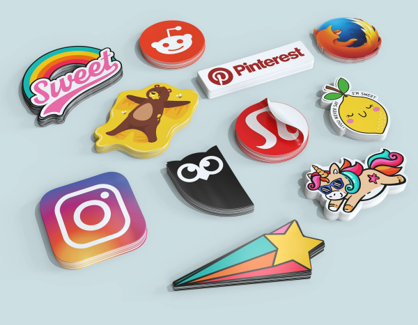 Custom laser-cut decals with precise shapes.