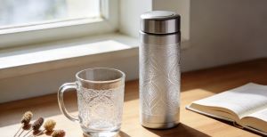 It's etched glass mugs.