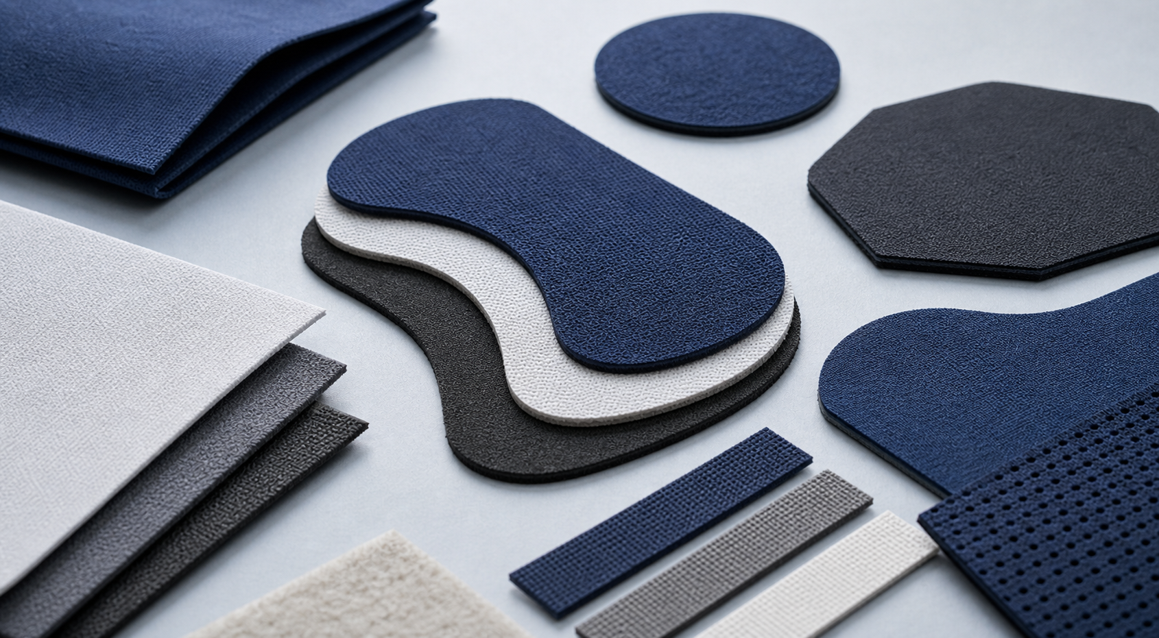 Finished precision-cut fabric samples showing clean edges for fabric cutting comparison