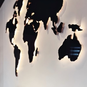 Laser cut acrylic map.