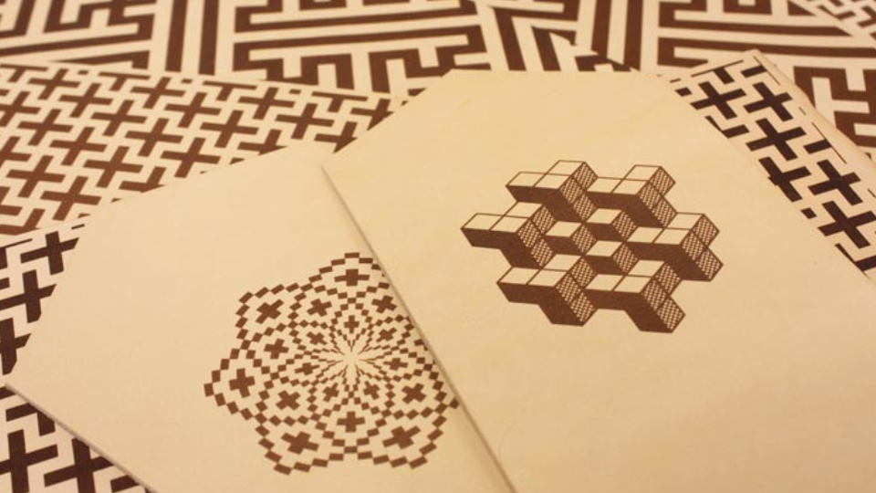 Pattern engraved on leather by laser.