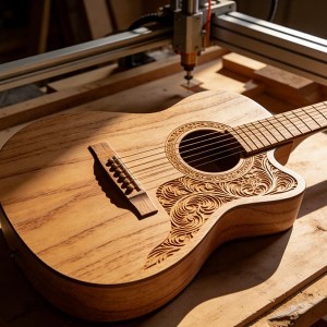 Custom laser engraving applied to a guitar body.