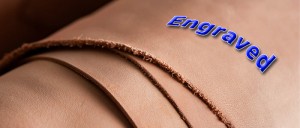 Laser engrved leather.
