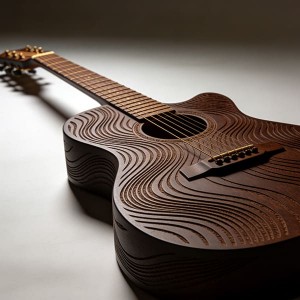 Guitar engraved with detailed patterns using laser engraving technology.