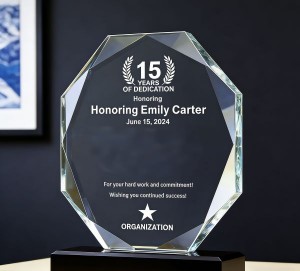 Retirement commemorations made with surface etching.