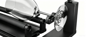 Roller type laser engraving rotary attachment.